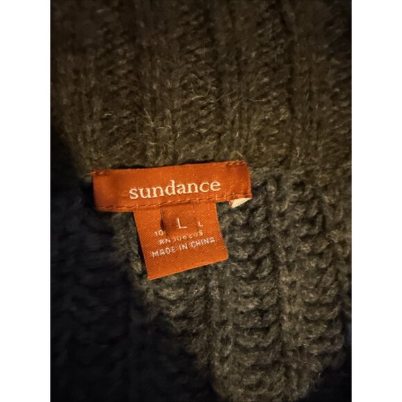 Sundance Wool Cardigan Sweater Men's Large Grey Cable Knit Zip Front Mock Collar - Picture 6 of 7